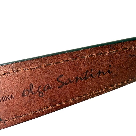 Olga Santini Leather Belt with Turquoise & Rhinestone Style Stones Small Brown - Picture 4 of 7
